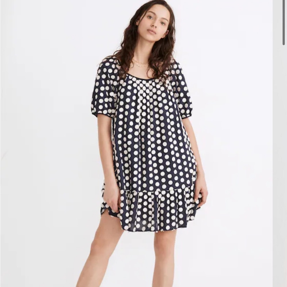 Madewell Ruffled Hem Polka Dot 100% Cotton Mini Dress